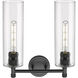 Crown Point 2 Light 13.88 inch Matte Black Bath Vanity Light Wall Light in Clear Glass