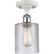 Ballston Cobbleskill 1 Light 5 inch White and Polished Chrome Semi-Flush Mount Ceiling Light in Clear Glass, Ballston