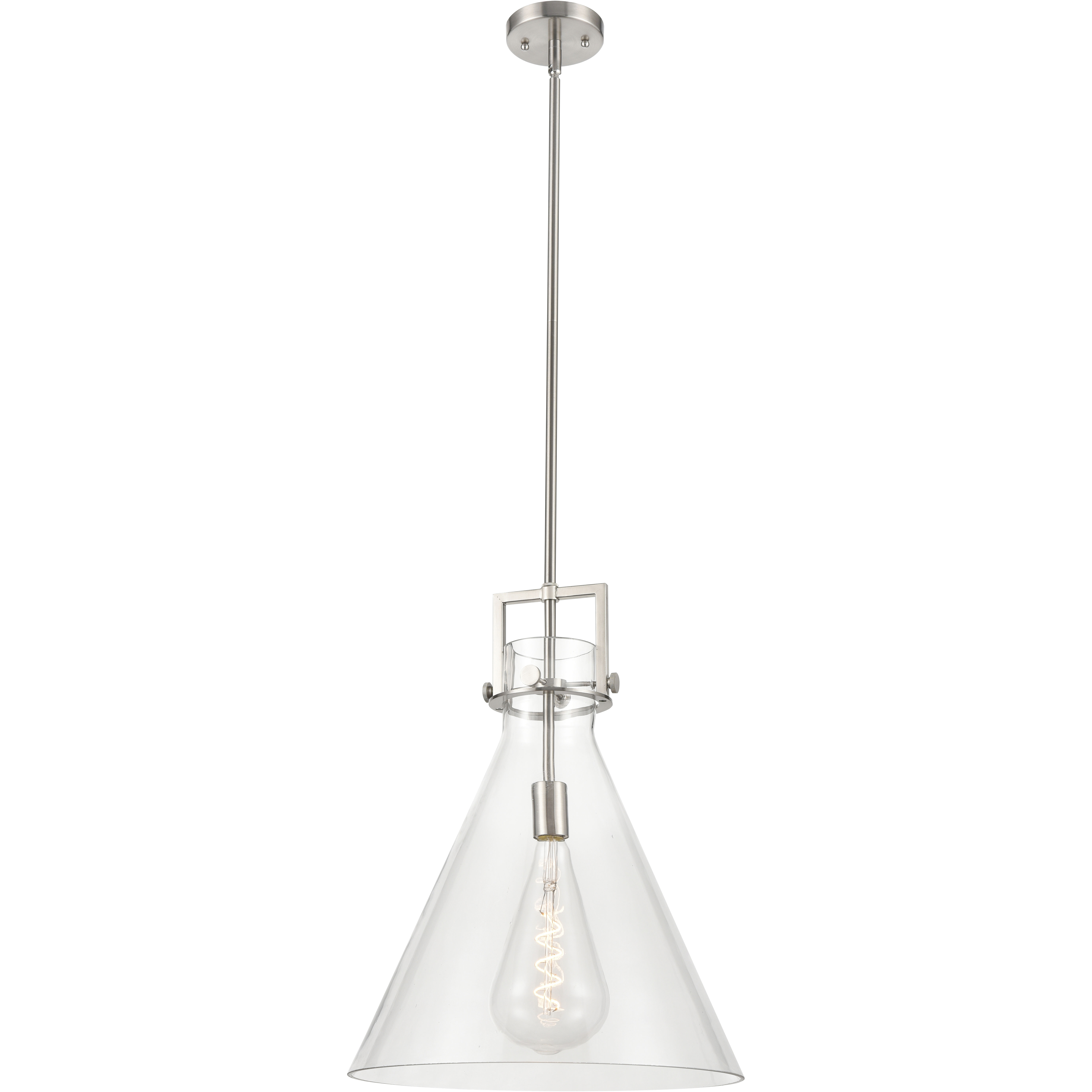 Newton Cone 1 Light 16 inch Satin Nickel Pendant Ceiling Light in Clear Glass