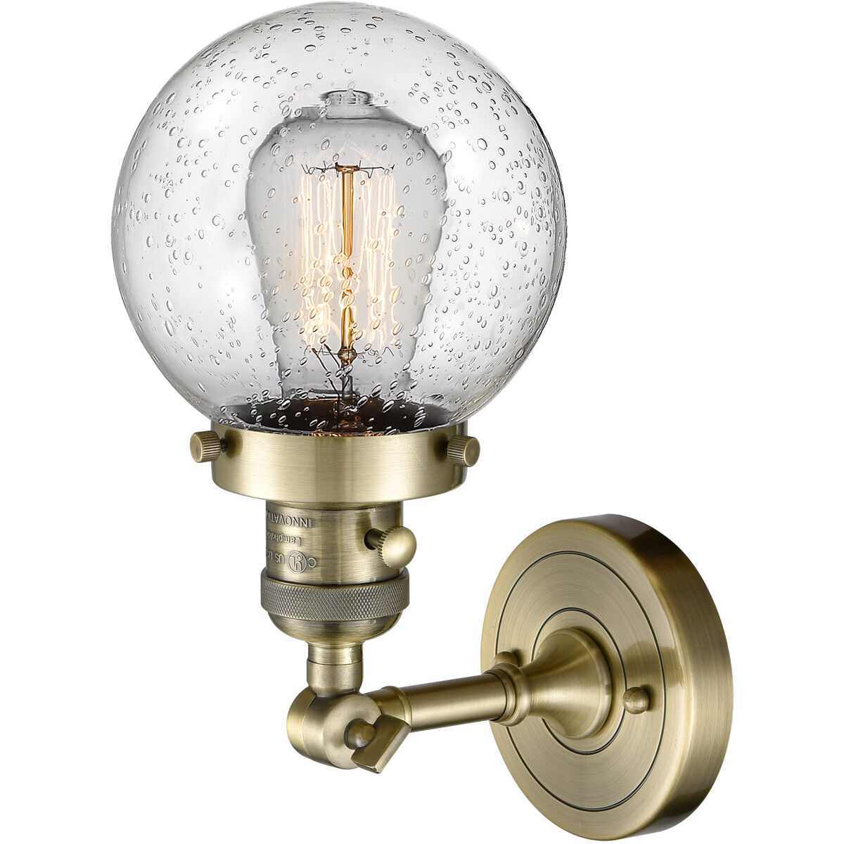 Franklin Restoration Beacon LED 6 inch Antique Brass Sconce Wall Light in Seedy Glass, Franklin Restoration