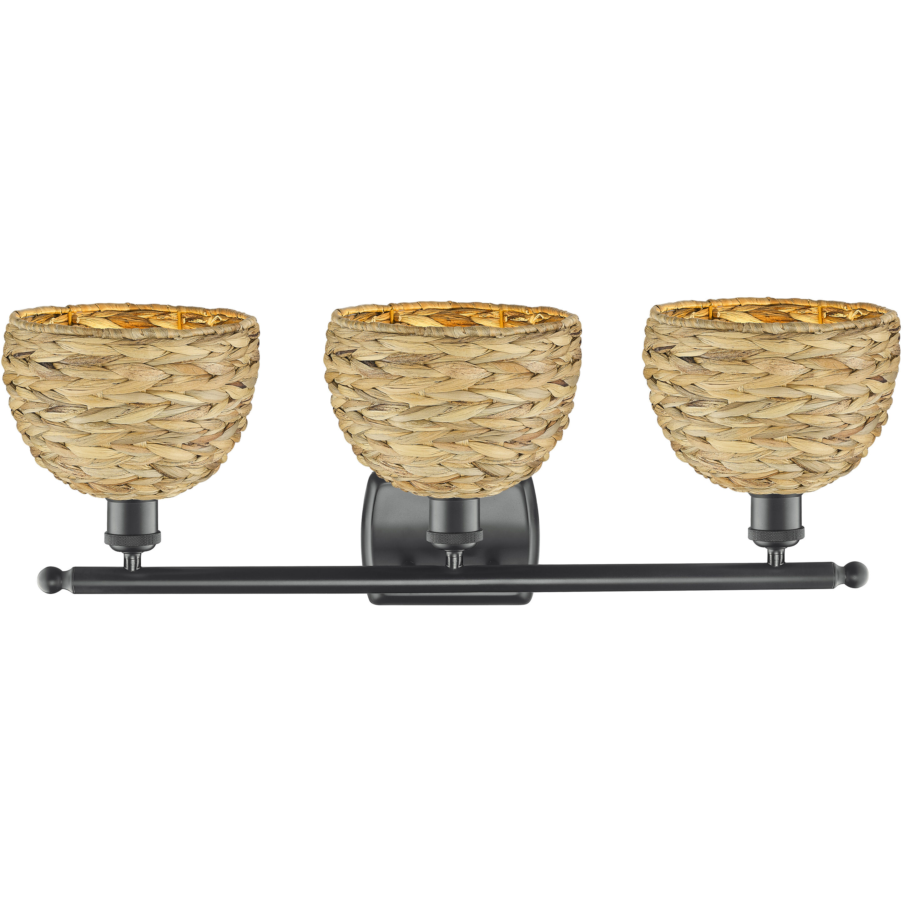 Woven Rattan 3 Light 28 inch Matte Black Bath Vanity Light Wall Light
