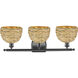 Woven Rattan 3 Light 28 inch Matte Black and Natural Bath Vanity Light Wall Light