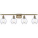 Ballston Small Waverly 4 Light 36 inch Antique Brass Bath Vanity Light Wall Light in Incandescent, Clear Glass, Ballston