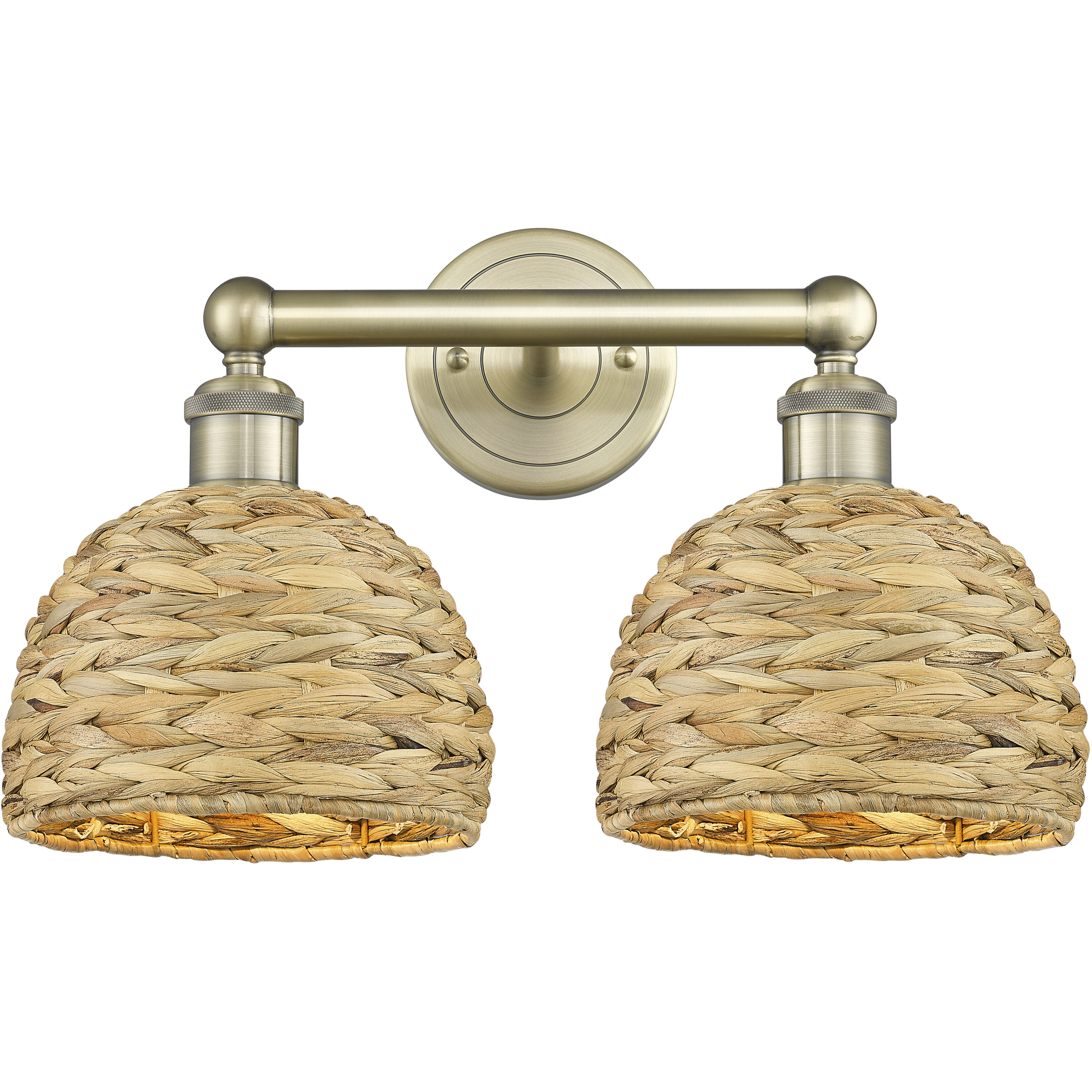 Edison Woven Rattan 2 Light 17 inch Antique Brass Bath Vanity Light Wall Light