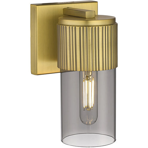 Bolivar 1 Light 4 inch Brushed Brass Sconce Wall Light in Plated Smoke Glass