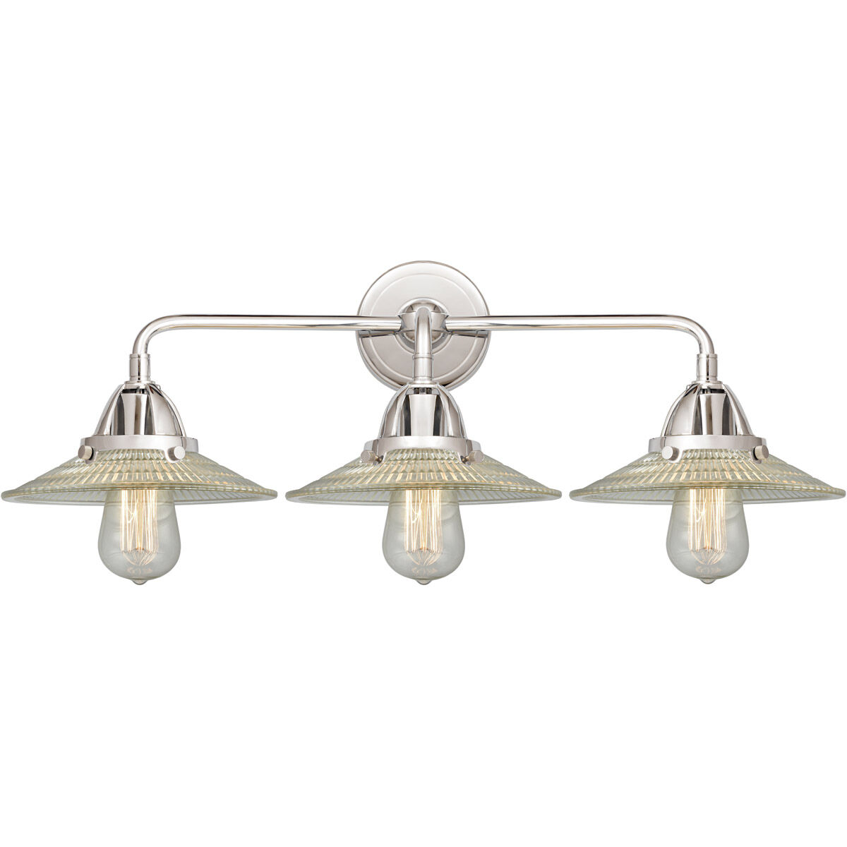Nouveau 2 Halophane 3 Light 27 inch Polished Chrome Bath Vanity Light Wall Light in Clear Halophane Glass