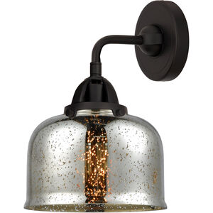 Nouveau 2 Large Bell LED 8 inch Matte Black Sconce Wall Light in Silver Plated Mercury Glass