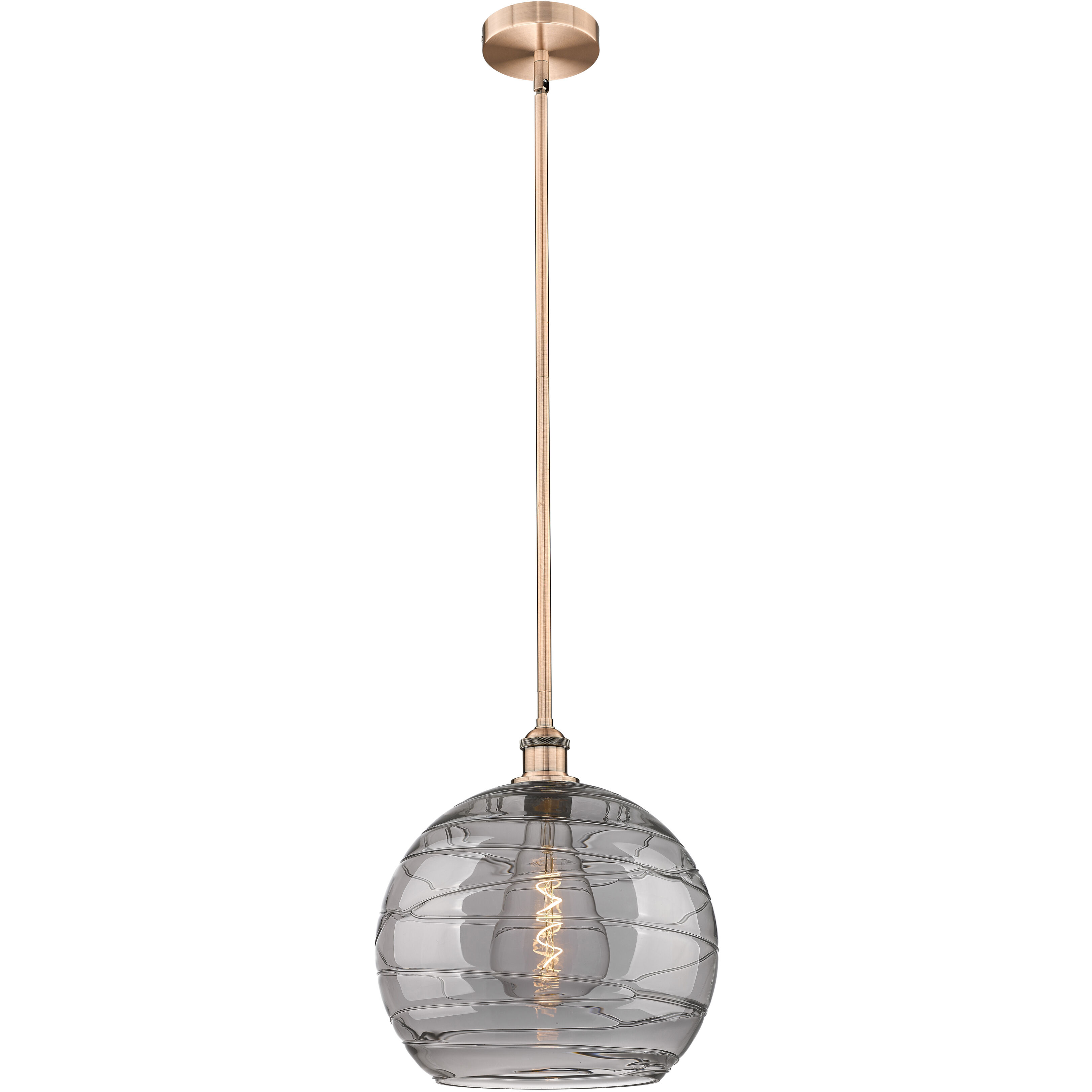 Edison Athens Deco Swirl 1 Light 13.75 inch Antique Copper Stem Hung Pendant Ceiling Light