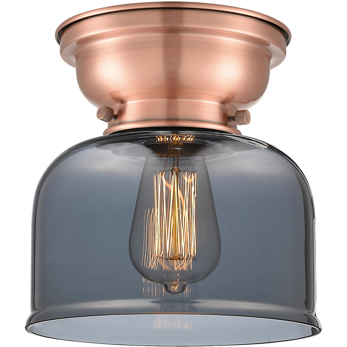 Aditi Large Bell 1 Light 8 inch Antique Copper Flush Mount Ceiling Light in Plated Smoke Glass, Aditi