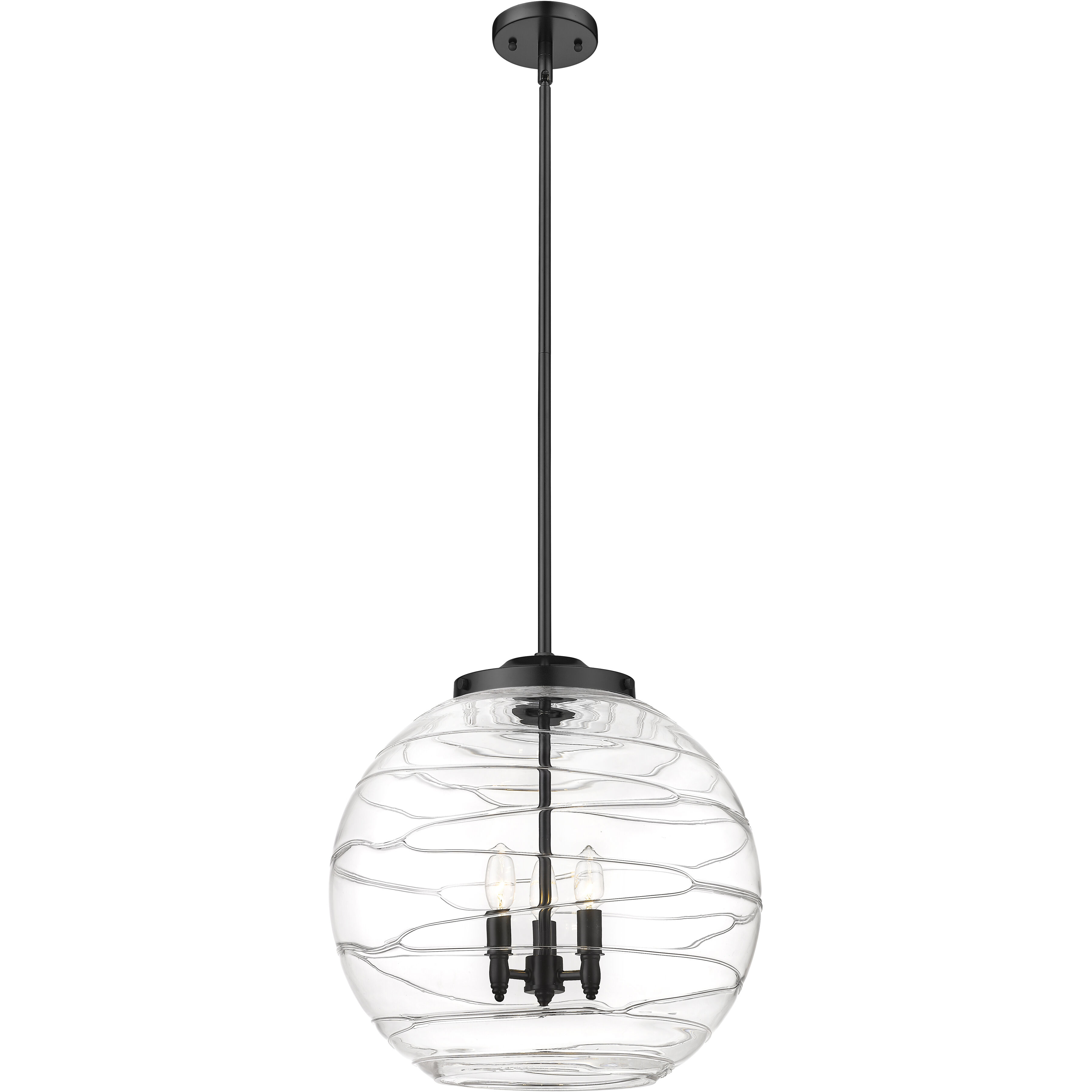 Ballston Athens Deco Swirl 3 Light 17.88 inch Matte Black Statement Pendant Ceiling Light in Incandescent, Clear Deco Swirl