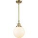 Franklin Restoration Beacon LED 8 inch Antique Brass Mini Pendant Ceiling Light in Matte White Glass