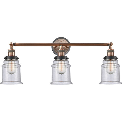 Franklin Restoration Canton 3 Light 30 inch Antique Copper/Matte Black Bath Vanity Light Wall Light in Seedy Glass