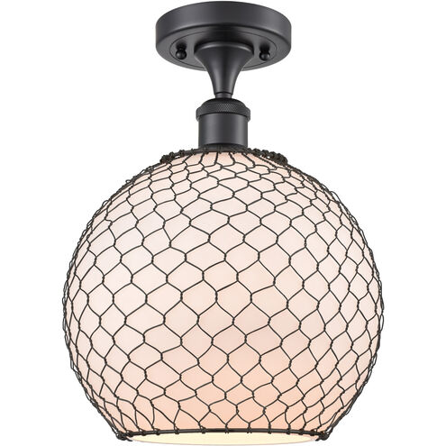Ballston Large Farmhouse Chicken Wire 1 Light 10 inch Matte Black Semi-Flush Mount Ceiling Light, Ballston