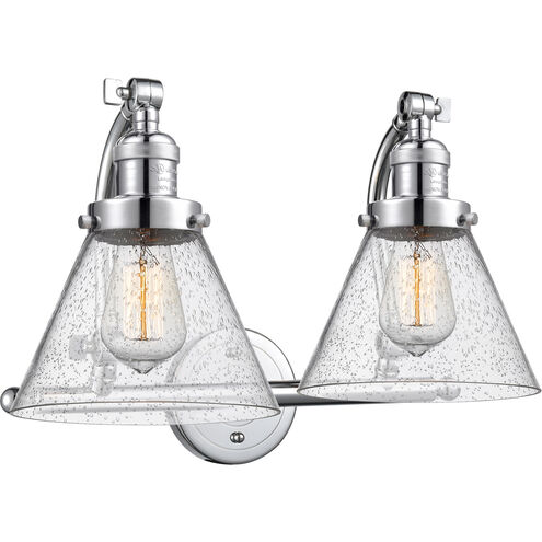 Franklin Restoration Large Cone LED 18 inch Polished Chrome Bath Vanity Light Wall Light in Seedy Glass, Franklin Restoration
