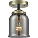 Nouveau Small Bell 1 Light 5 inch Black Antique Brass Semi-Flush Mount Ceiling Light in Plated Smoke Glass, Nouveau
