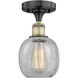 Belfast 1 Light 6 inch Black Antique Brass Flush Mount Ceiling Light in Clear Crackle, 2.1 lb