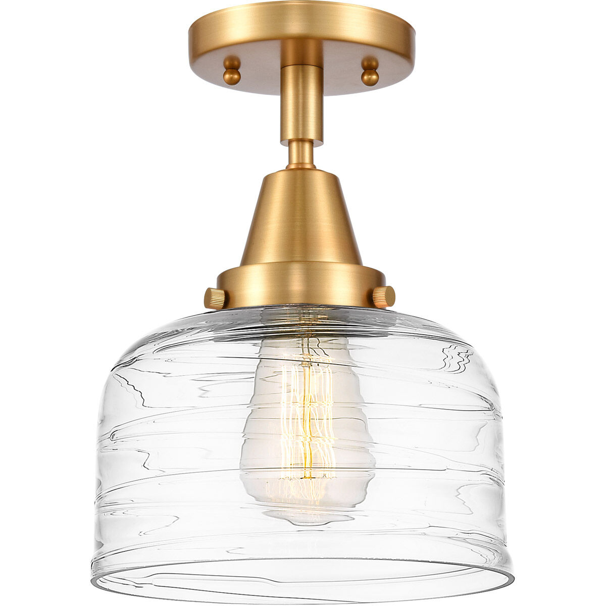 Franklin Restoration Bell LED 8 inch Satin Gold Flush Mount Ceiling Light in Clear Deco Swirl Glass