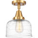 Franklin Restoration Bell LED 8 inch Satin Gold Flush Mount Ceiling Light in Clear Deco Swirl Glass