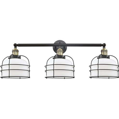 Franklin Restoration Large Bell Cage LED 34 inch Black Antique Brass Bath Vanity Light Wall Light in Matte White Glass, Franklin Restoration