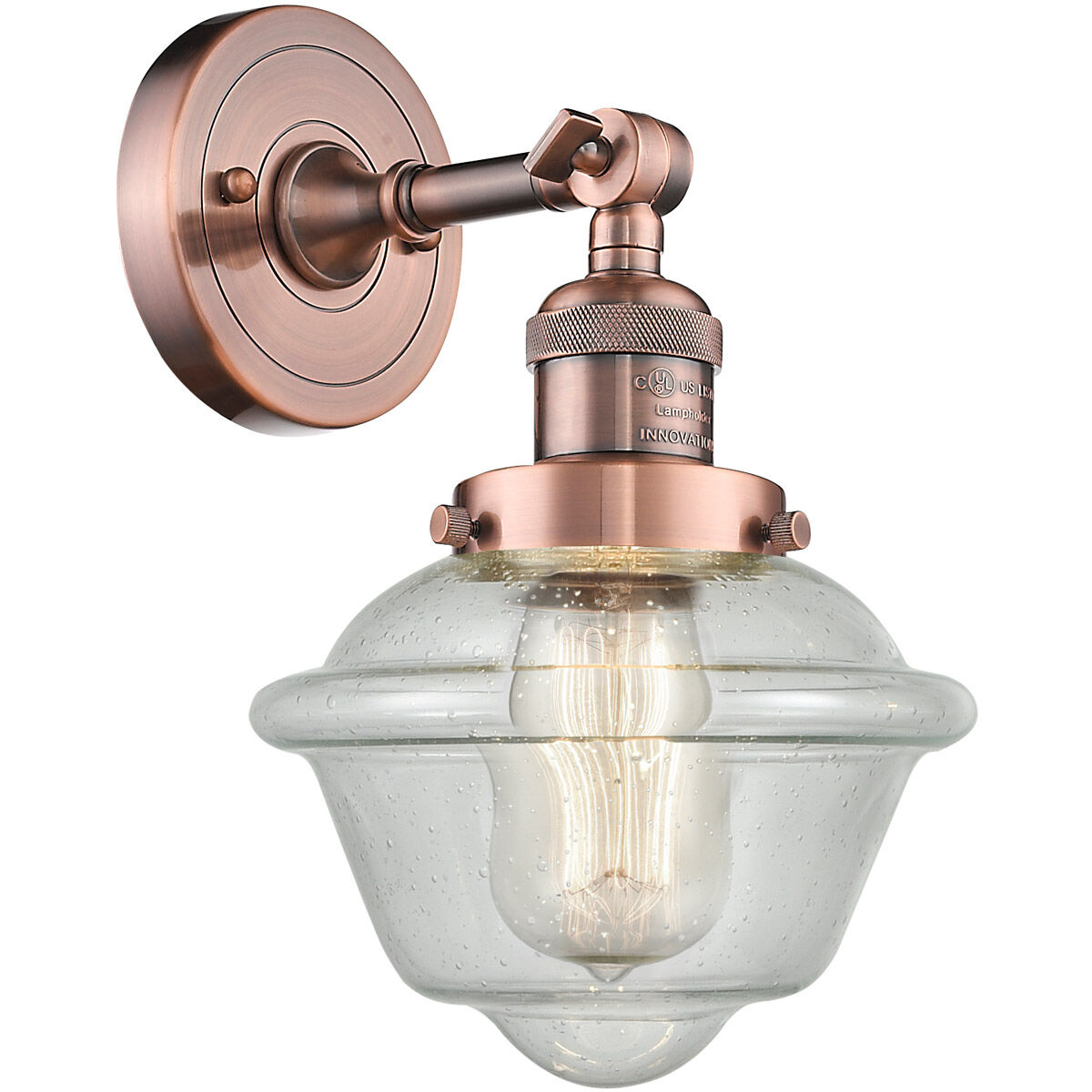 Franklin Restoration Small Oxford LED 7.5 inch Antique Copper Sconce Wall Light in Seedy Glass, Franklin Restoration