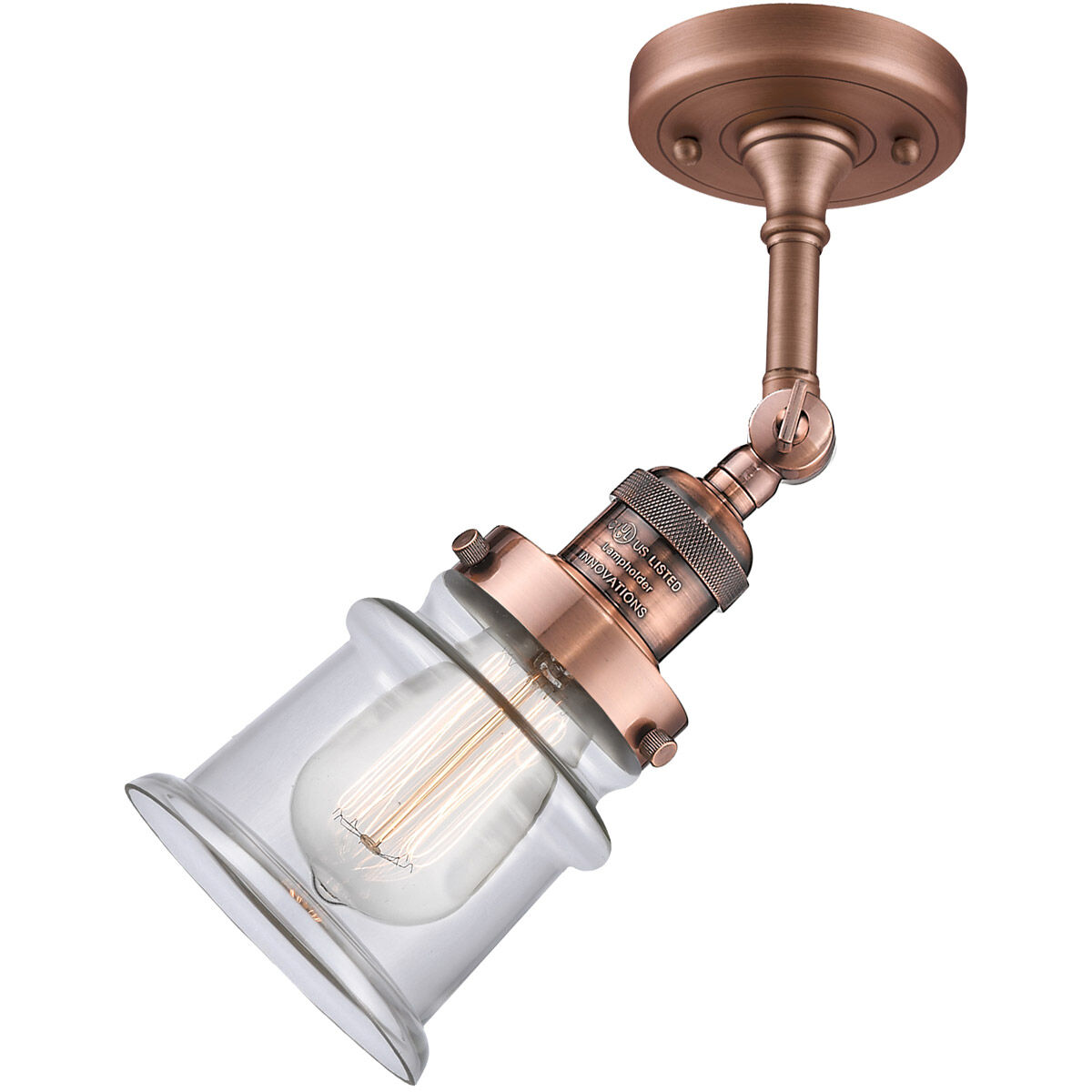 Franklin Restoration Small Canton 1 Light 6 inch Antique Copper Semi-Flush Mount Ceiling Light in Clear Glass, Franklin Restoration