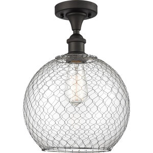 Ballston Large Farmhouse Chicken Wire 1 Light 10 inch Oil Rubbed Bronze Semi-Flush Mount Ceiling Light in Clear Glass with Nickel Wire, Ballston