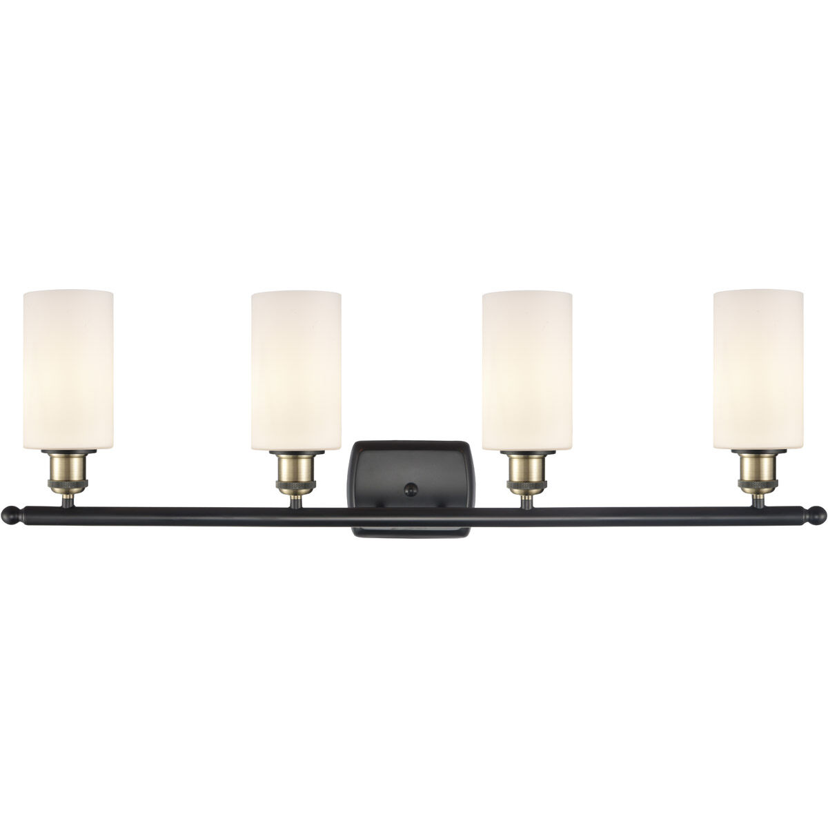 Ballston Clymer 4 Light 36 inch Black Antique Brass Bath Vanity Light Wall Light in Matte White Glass, Ballston