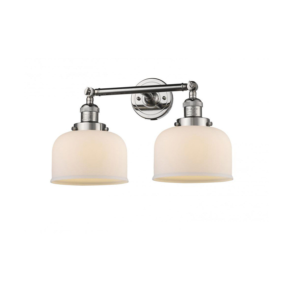 Franklin Restoration Large Bell 2 Light 19 inch Polished Nickel Bath Vanity Light Wall Light in Matte White Glass, Franklin Restoration