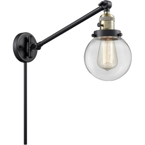 Beacon 21 inch 3.5 watt Black Antique Brass Swing Arm Wall Light in Clear Glass, Franklin Restoration