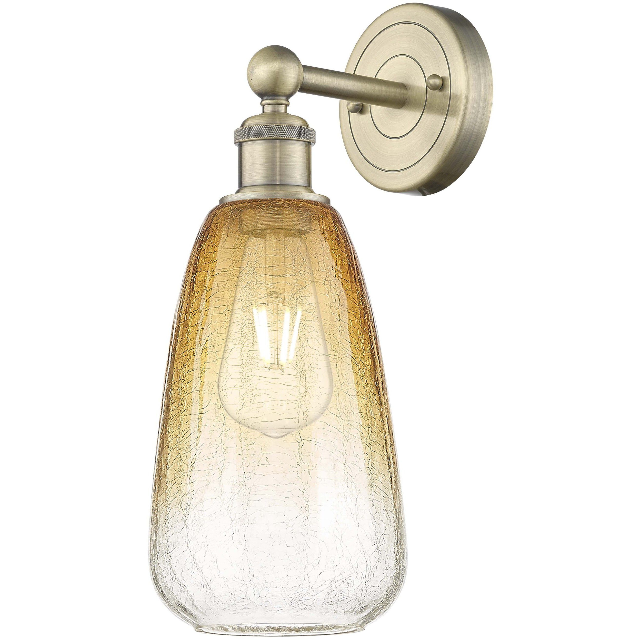 Edison Brookhaven Almond Armed Sconce Wall Light in Antique Brass, Amber Glass