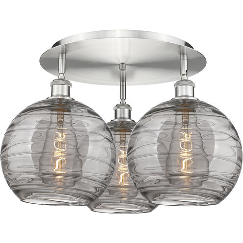 Ballston Athens Deco Swirl 3 Light 21.75 inch Satin Nickel Flush Mount Ceiling Light