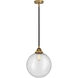 Nouveau 2 Beacon LED 12 inch Black Antique Brass and Matte Black Mini Pendant Ceiling Light in Seedy Glass