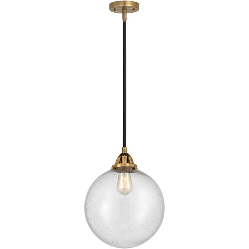 Nouveau 2 Beacon LED 12 inch Black Antique Brass and Matte Black Mini Pendant Ceiling Light in Seedy Glass