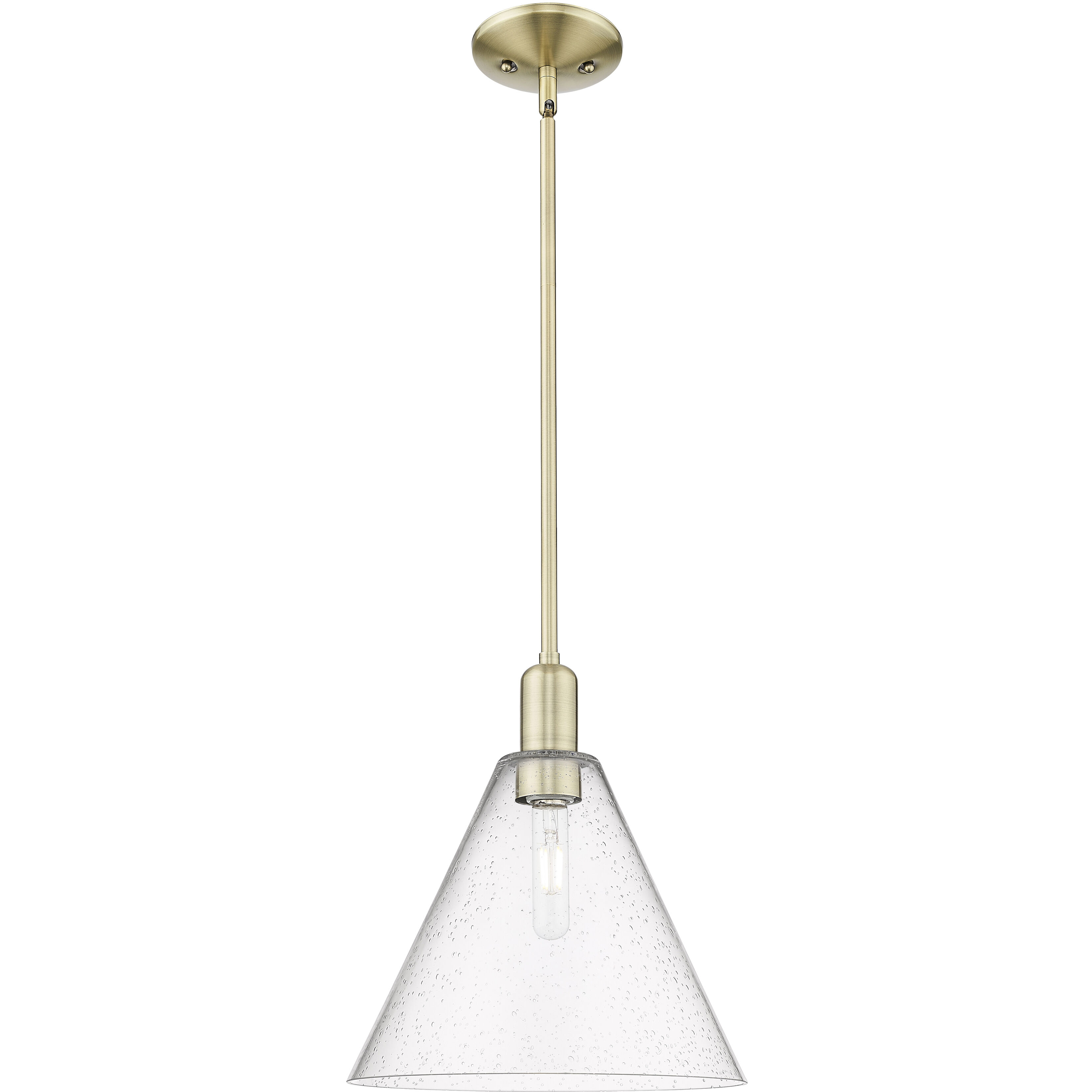 Arcadia Berkshire Glass 1 Light 12 inch Antique Brass Mini Pendant Ceiling Light in Seedy