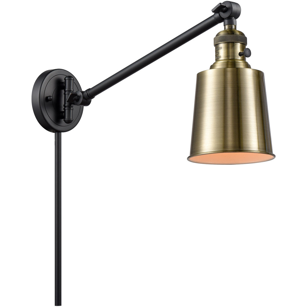 Addison 21 inch 60.00 watt Black Antique Brass Swing Arm Wall Light, Franklin Restoration