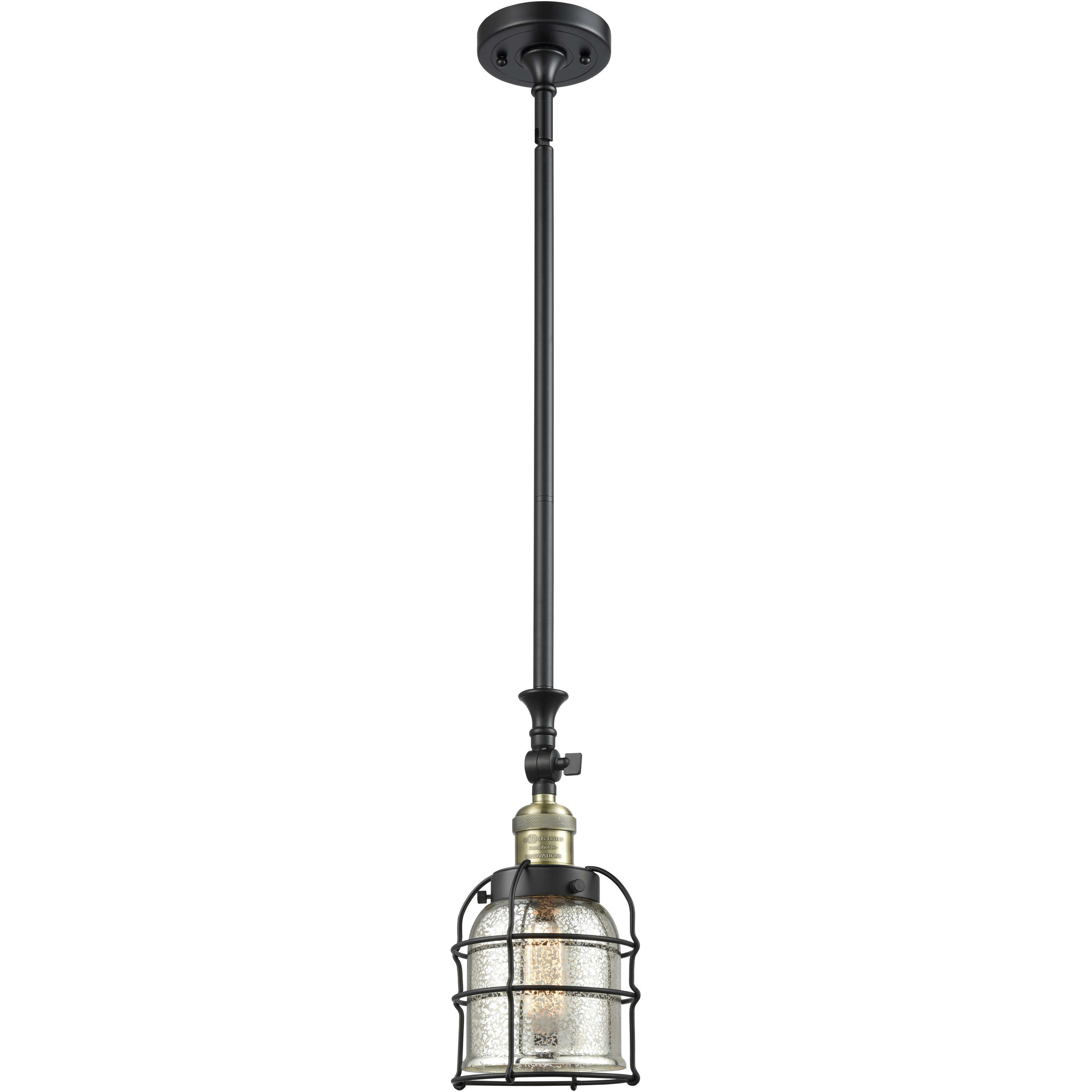 Franklin Restoration Bell Cage LED 6 inch Black Antique Brass Mini Pendant Ceiling Light in Silver Plated Mercury, Franklin Restoration