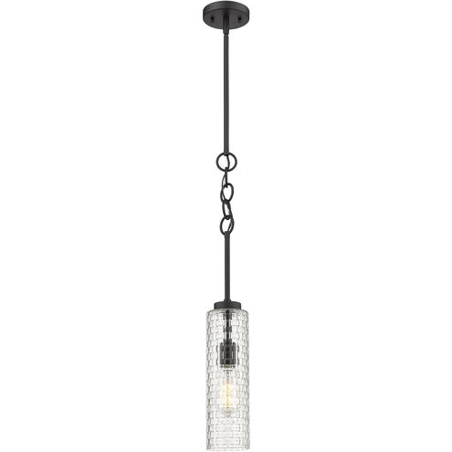 Wexford LED 4 inch Matte Black Mini Pendant Ceiling Light in Clear Basket Weave Glass