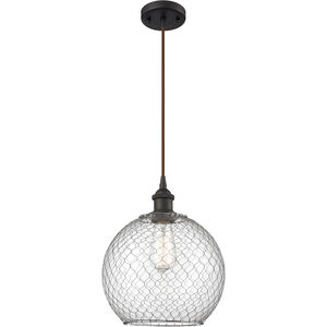 Ballston Large Farmhouse Chicken Wire LED 10 inch Oil Rubbed Bronze Mini Pendant Ceiling Light in Clear Glass with Nickel Wire, Ballston