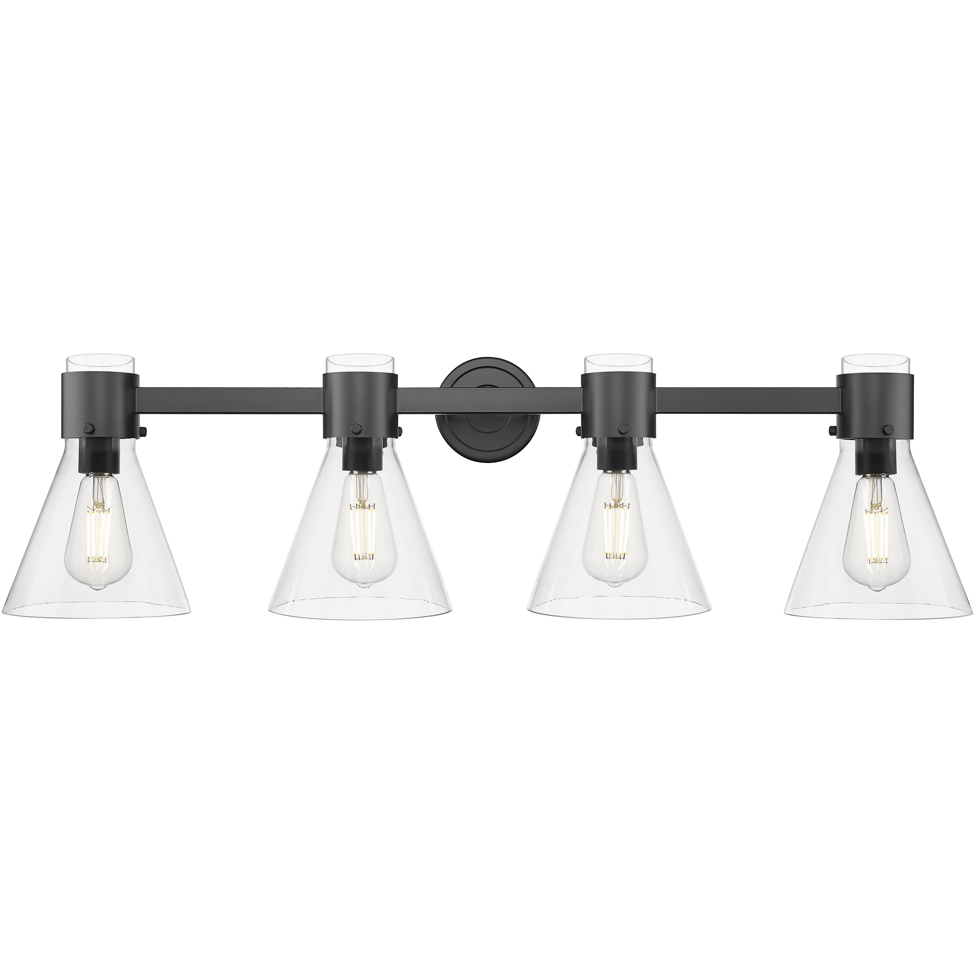 Lawton Cone 4 Light 34 inch Matte Black Bath Vanity Light Wall Light in Clear Glass