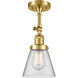 Franklin Restoration Small Cone LED 6 inch Satin Gold Sconce Wall Light in Clear Glass, Franklin Restoration
