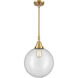Beacon 1 Light 12 inch Satin Gold Mini Pendant Ceiling Light in Clear Glass