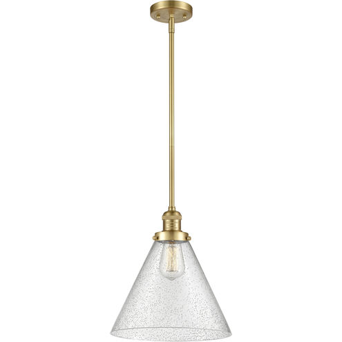 Franklin Restoration Cone LED 12 inch Satin Gold Mini Pendant Ceiling Light in Seedy, Franklin Restoration