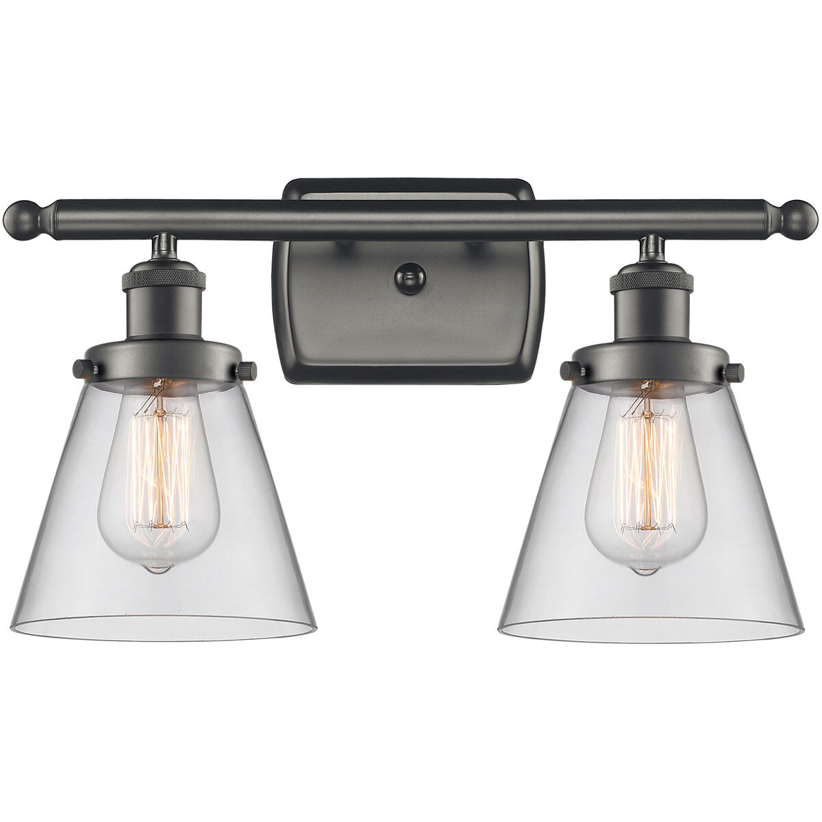 Ballston Small Cone 2 Light 16 inch Oil Rubbed Bronze Bath Vanity Light Wall Light in Clear Glass, Ballston