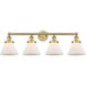 Cone 4 Light 34.75 inch Brushed Brass Bath Vanity Light Wall Light in Matte White Glass, Large