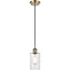 Ballston Clymer LED 3.88 inch Antique Brass Mini Pendant Ceiling Light in Clear Glass, Black Textured, Ballston