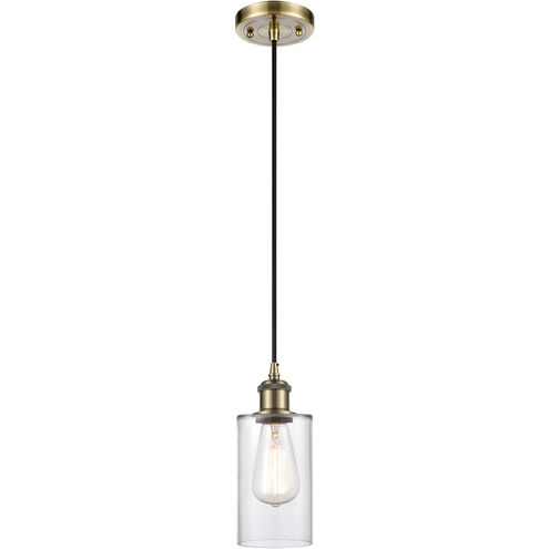 Ballston Clymer LED 3.88 inch Antique Brass Mini Pendant Ceiling Light in Clear Glass, Black Textured, Ballston