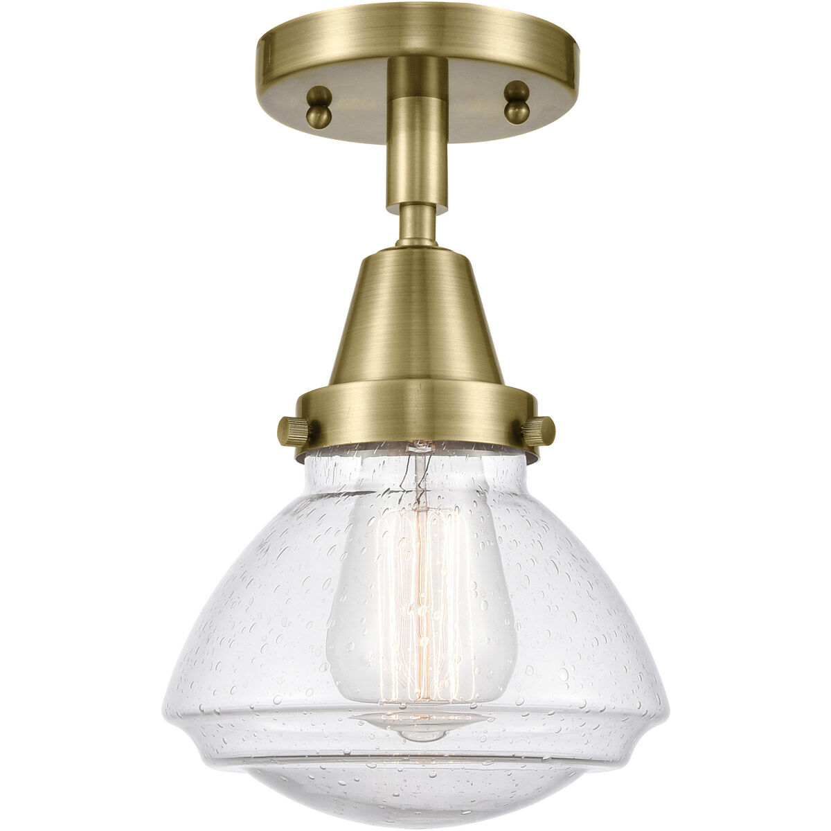 Franklin Restoration Olean 1 Light 7 inch Antique Brass Flush Mount Ceiling Light in Seedy Glass
