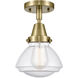 Franklin Restoration Olean 1 Light 7 inch Antique Brass Flush Mount Ceiling Light in Seedy Glass