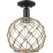 Arcadia Farmhouse Rope 1 Light 10 inch Matte Black Semi-Flush Mount Ceiling Light in Clear Glass with Brown Rope