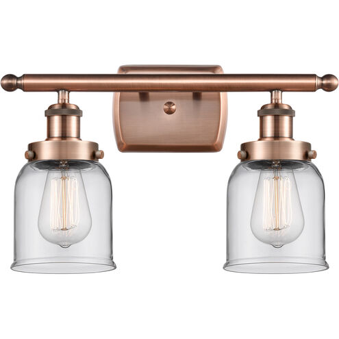Ballston Small Bell 2 Light 16 inch Antique Copper Bath Vanity Light Wall Light in Clear Glass